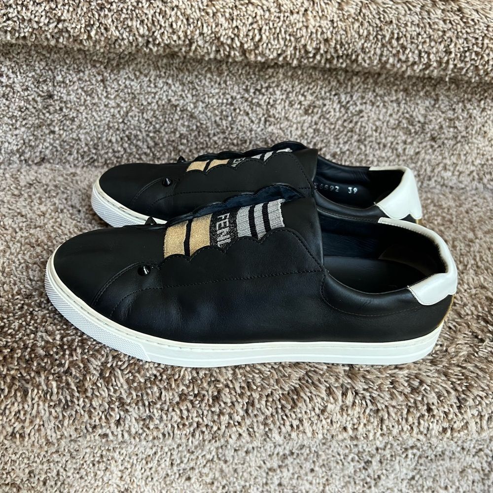 Fendi Black Leather Rockoko Slip-On Sneakers Size 8.5 - Picture 3 of 14